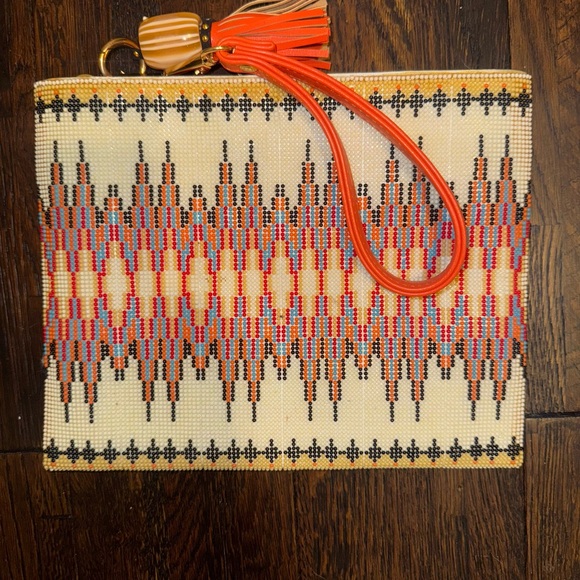 Sondra Roberts Cream and Orange Patterned Clutch - Picture 5 of 6